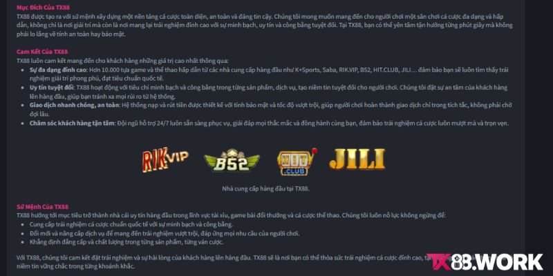 Giới thiệu TX88 về sứ mệnh